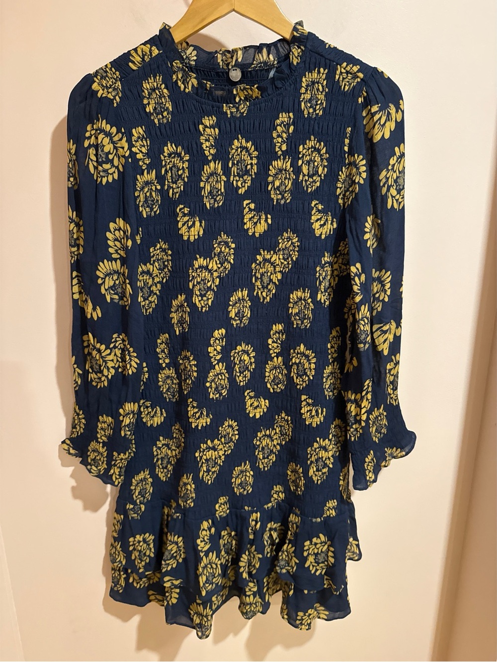 Margaret O'Leary navy long-sleeve chiffon dress